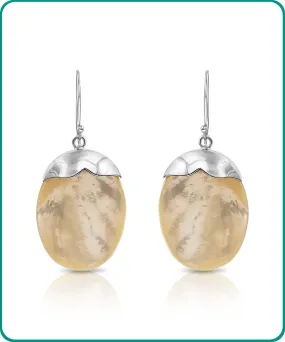 Sterling Silver and Mother of Pearl Oval Dangle Earrings