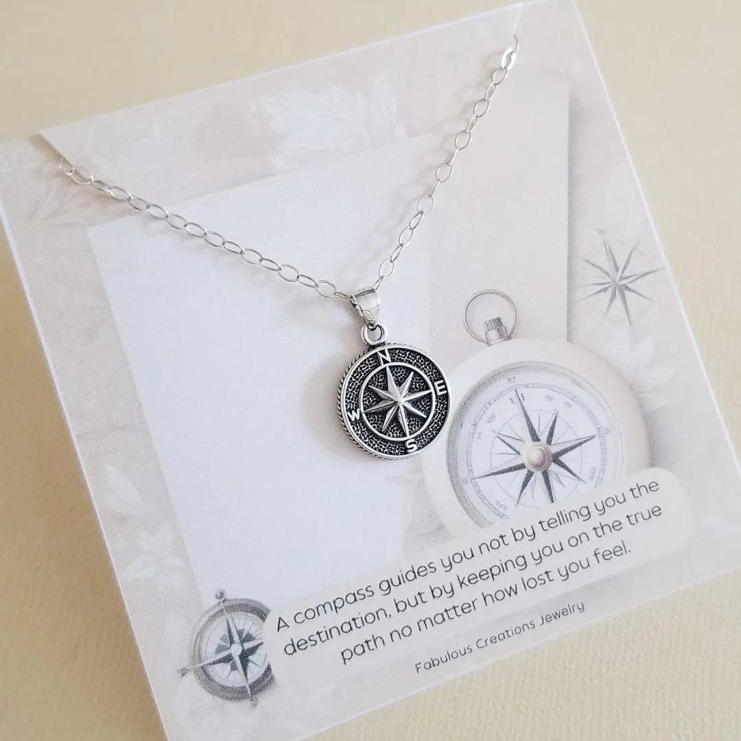 Sterling Silver Compass Necklace, Coordinate Necklace, Meaningful Gift