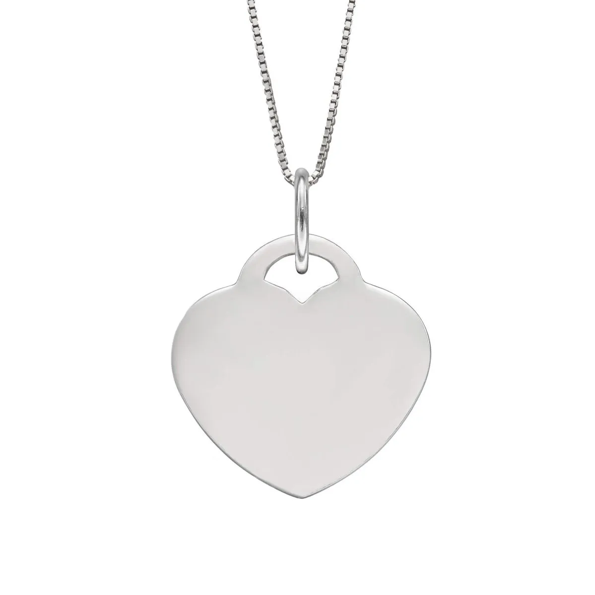 Sterling Silver Engravable Flat Heart Pendant & Chain