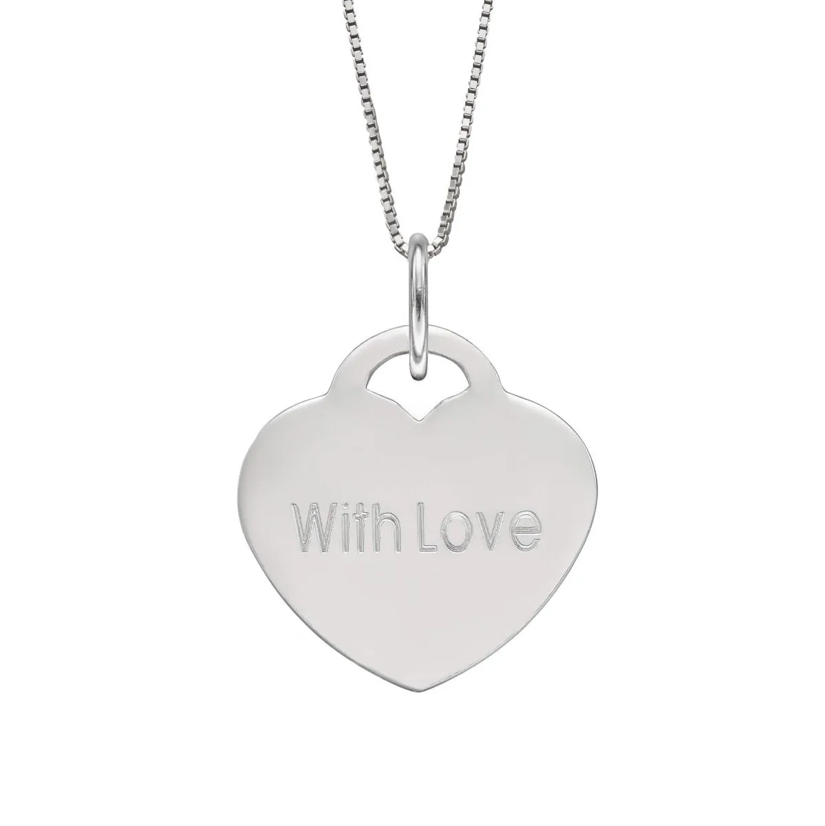 Sterling Silver Engravable Flat Heart Pendant & Chain