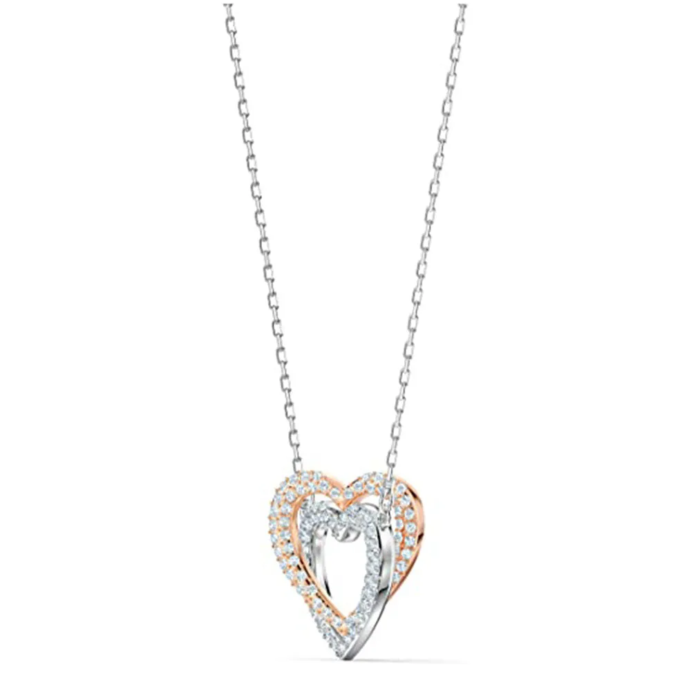 Swarovski Women's White Crystal with Mixed Metal Plated Finish Double Heart Pendant Necklace - 5518868