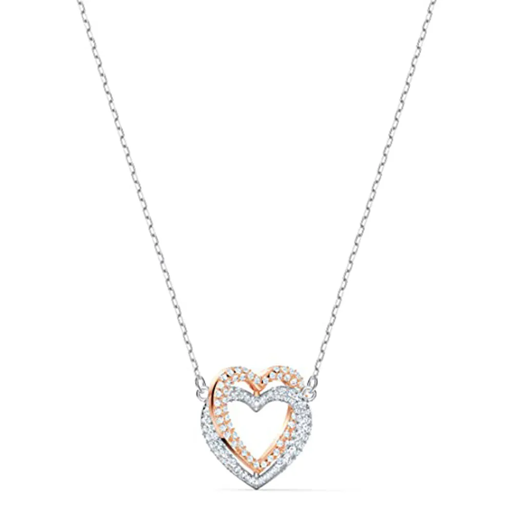 Swarovski Women's White Crystal with Mixed Metal Plated Finish Double Heart Pendant Necklace - 5518868