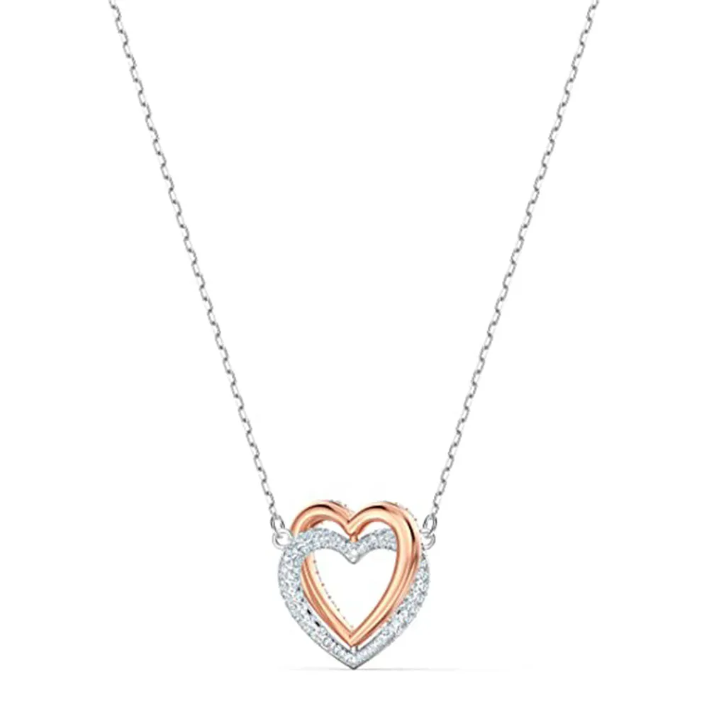 Swarovski Women's White Crystal with Mixed Metal Plated Finish Double Heart Pendant Necklace - 5518868