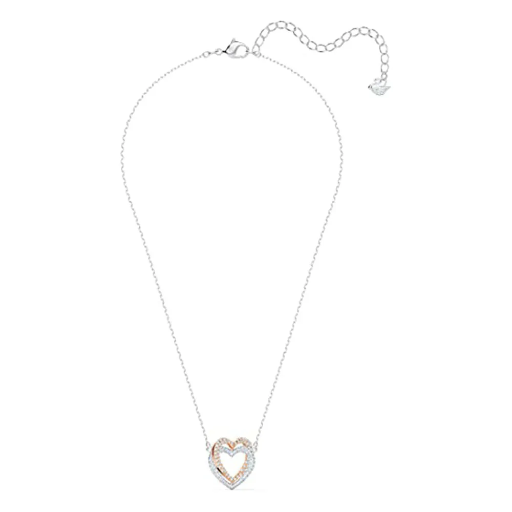 Swarovski Women's White Crystal with Mixed Metal Plated Finish Double Heart Pendant Necklace - 5518868