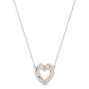 Swarovski Women's White Crystal with Mixed Metal Plated Finish Double Heart Pendant Necklace - 5518868