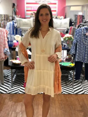 The Kirby White and Gold Tiered Dress