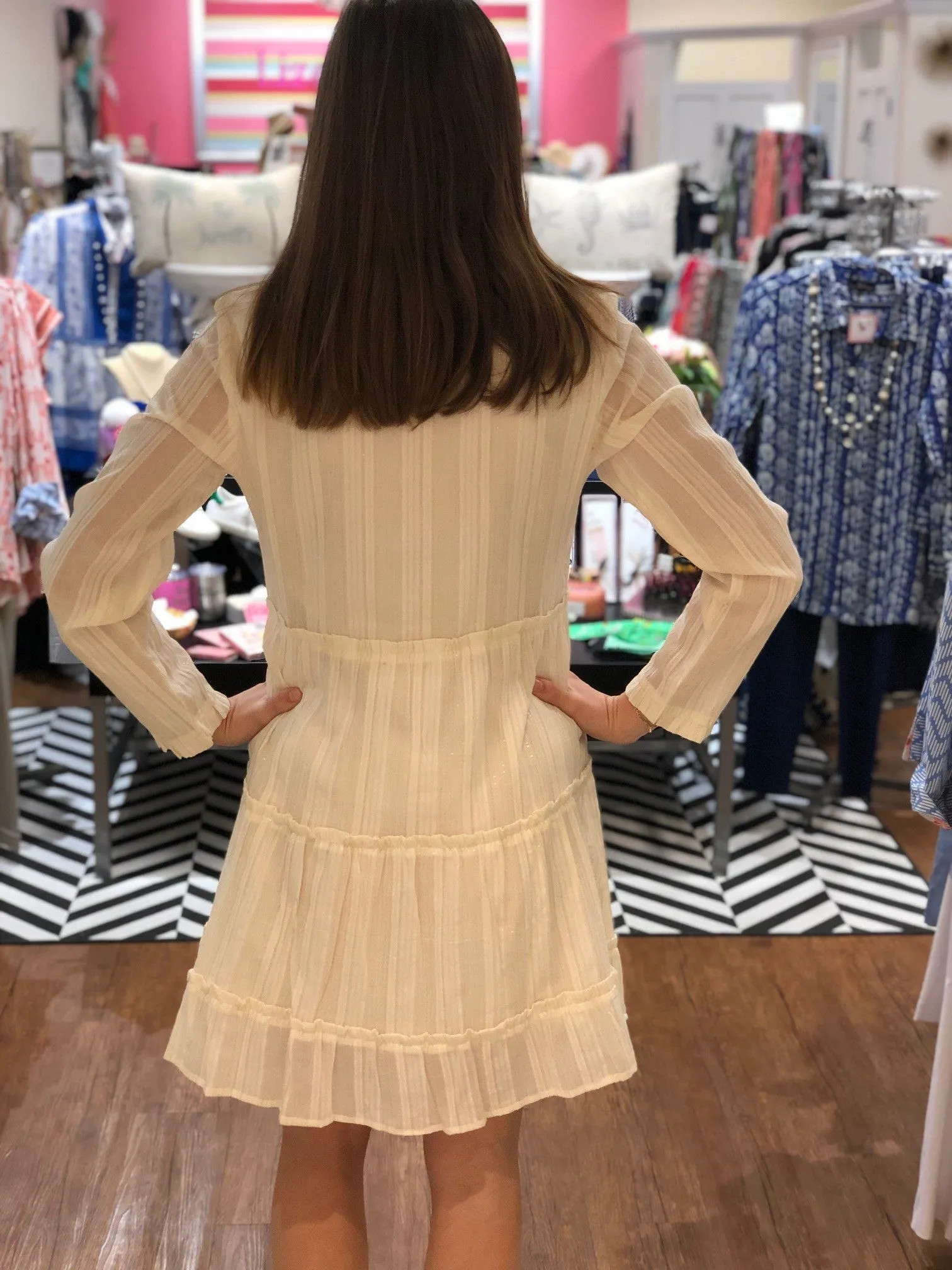The Kirby White and Gold Tiered Dress