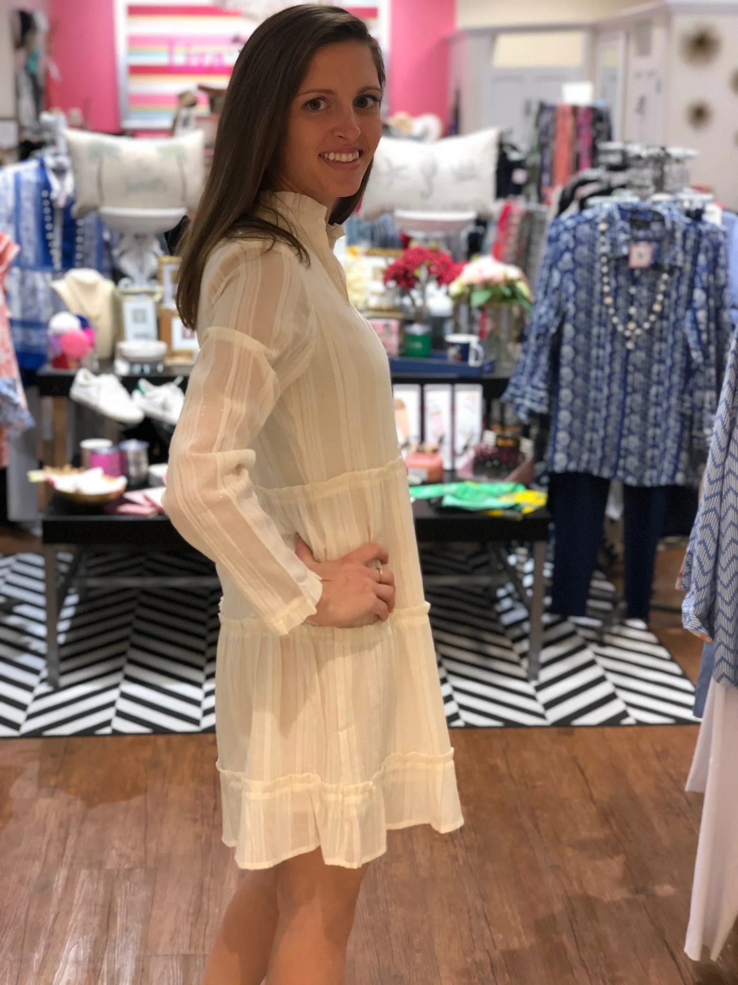 The Kirby White and Gold Tiered Dress