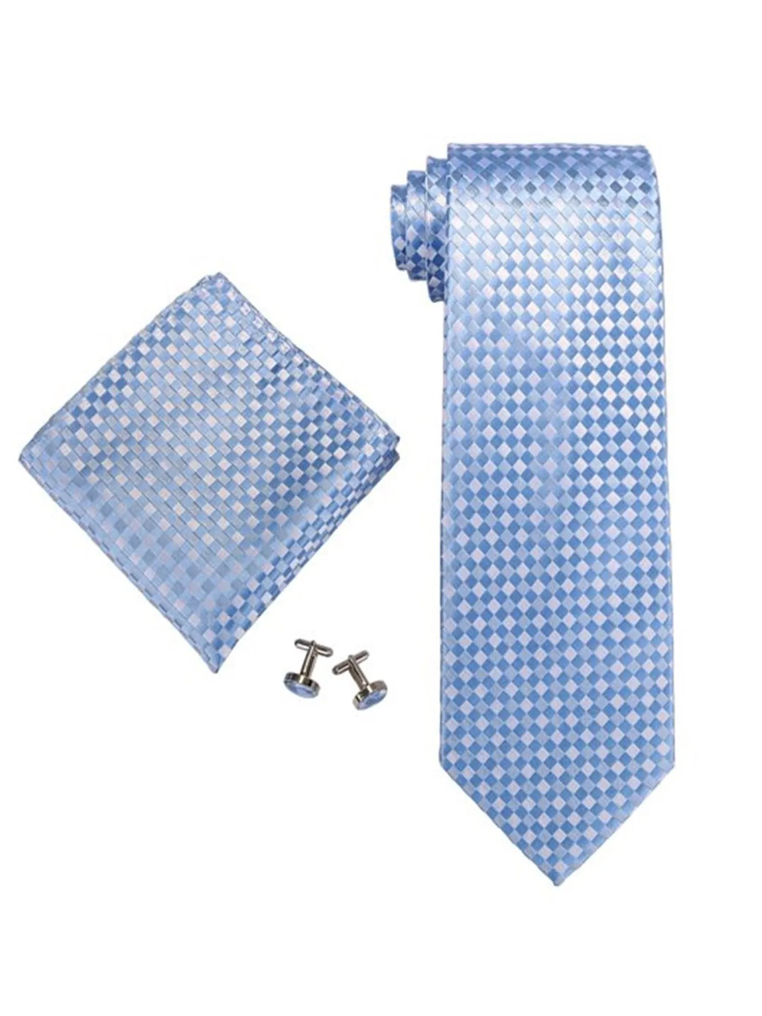 TheDapperTie 192S Checker Blue And White Men's Silk tie Set