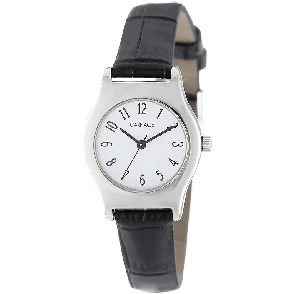 Timex Carriage Womens Silver-Tone Black Croco Leather Strap White Dial Quartz Watch - C3C364