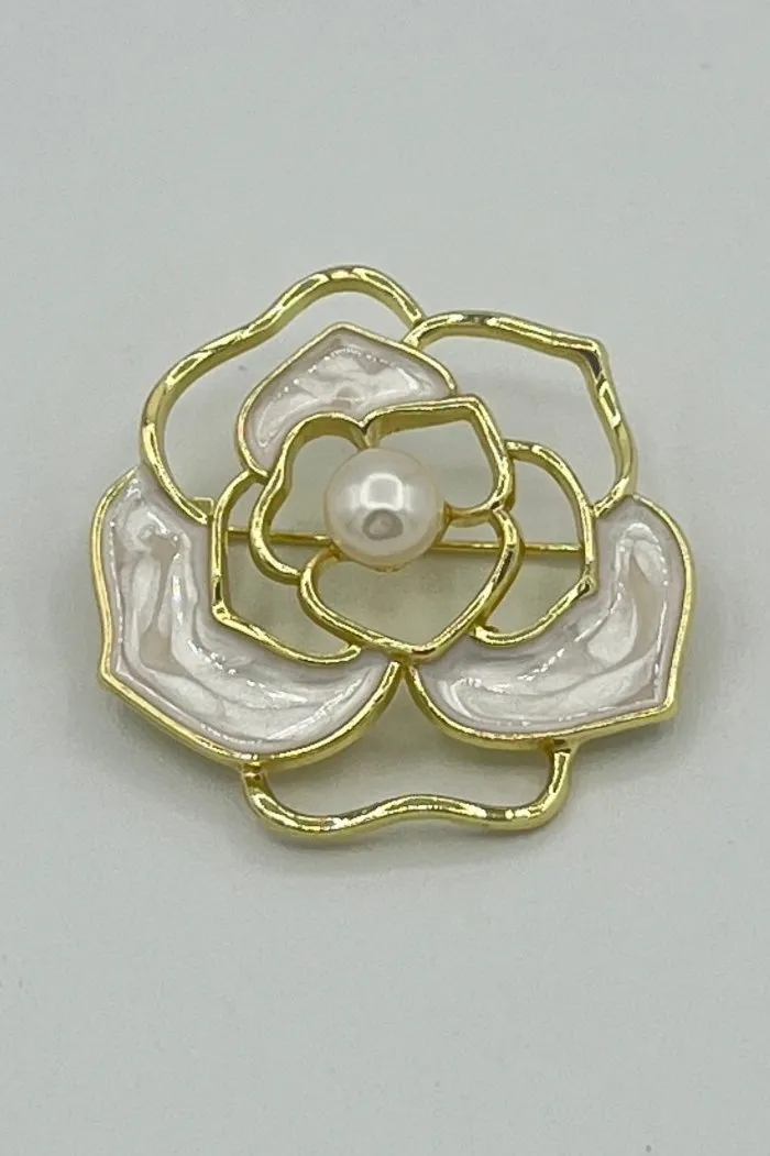 Tres Chic Flower Brooch with White Filling