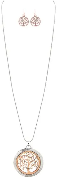 Two Tone Filigree Swirls Tree Necklace Set