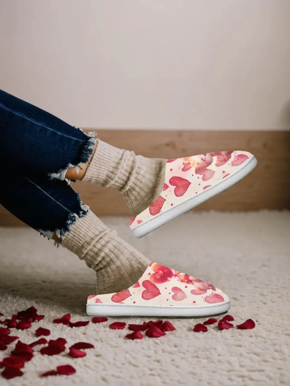 Unique Gift,Personalized Warm Heart Slippers, Custom Fur Lining Indoor Slipper, Perfect Gift for Valentine's Day