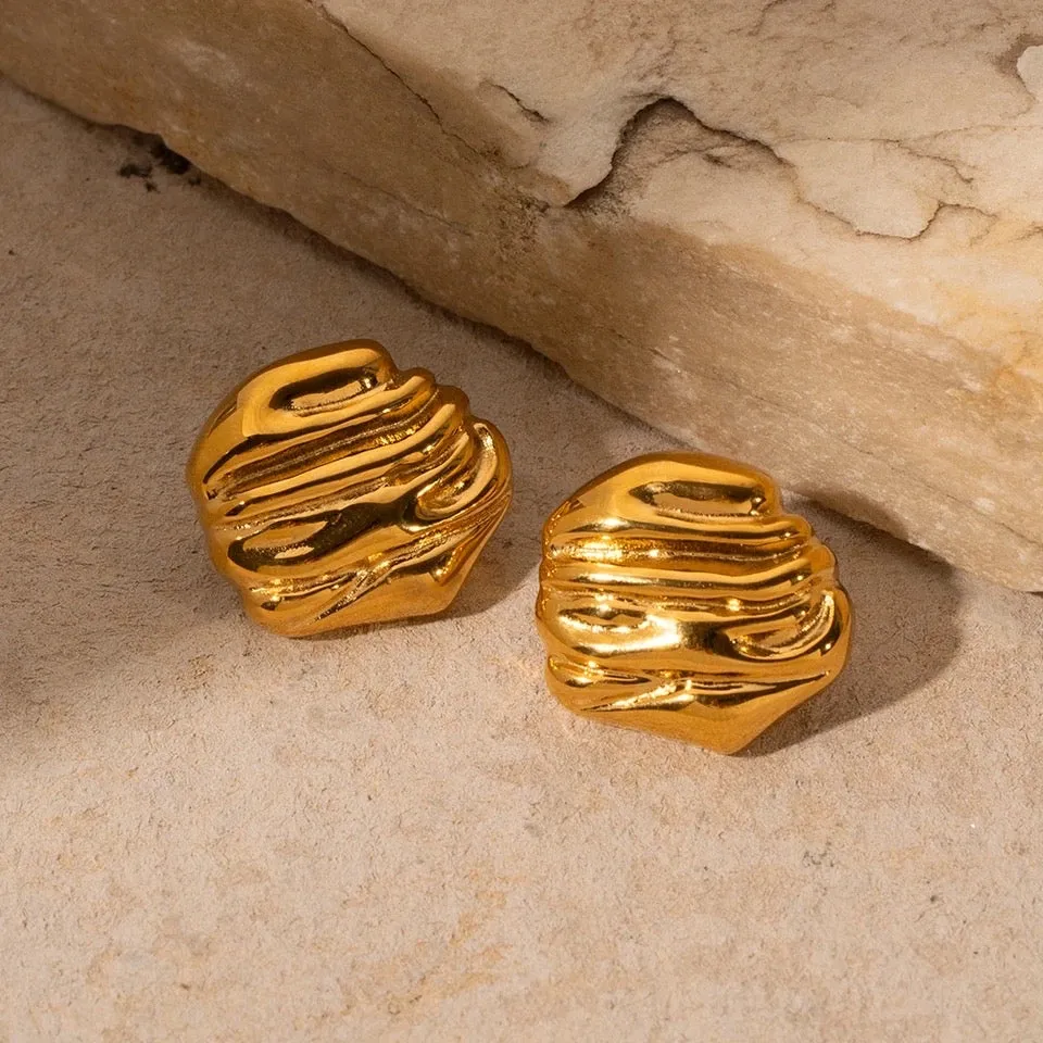 Vintage Textured Gold Stud Earrings