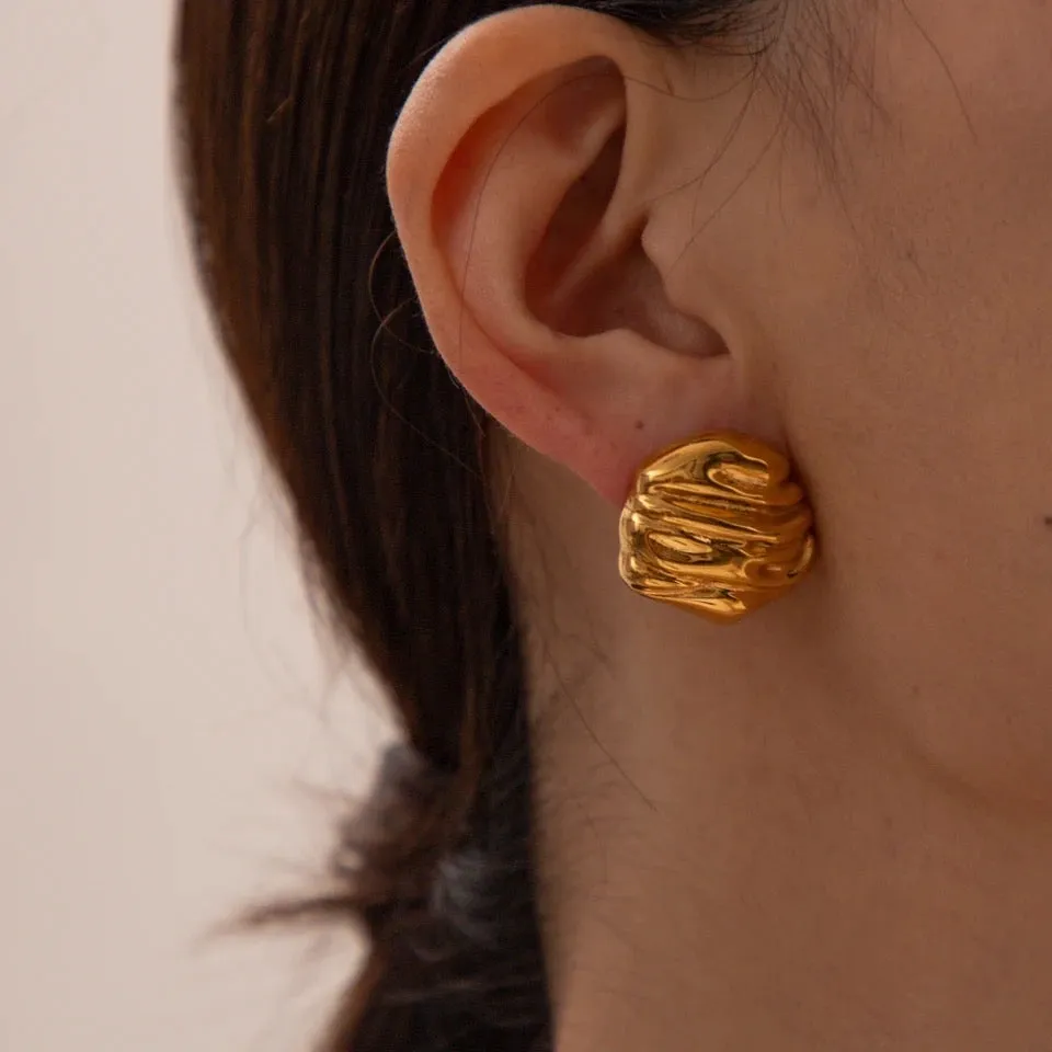 Vintage Textured Gold Stud Earrings