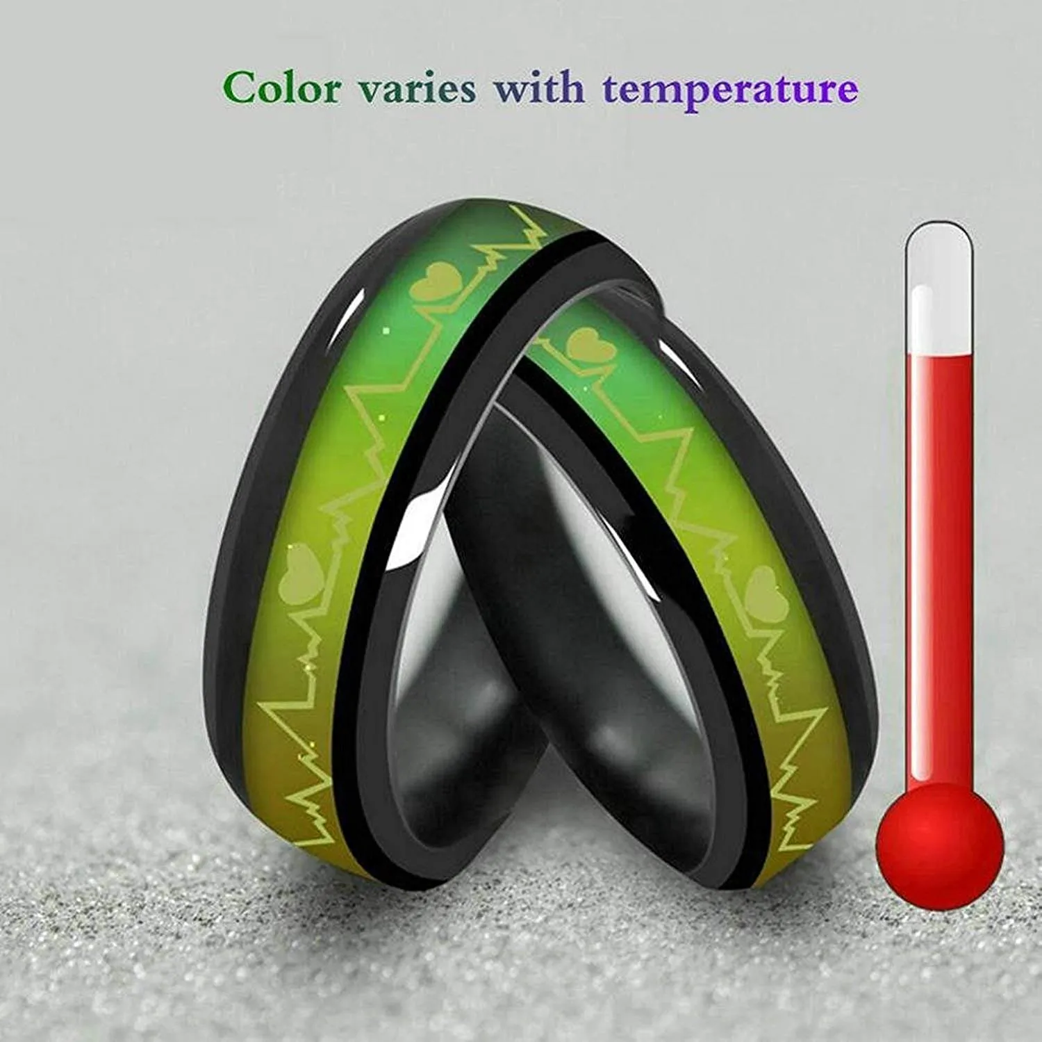 Yellow Chimes Titanium Steel Temperature Feeling Heartbeat ECG Combo Couple Rings for Women & Men